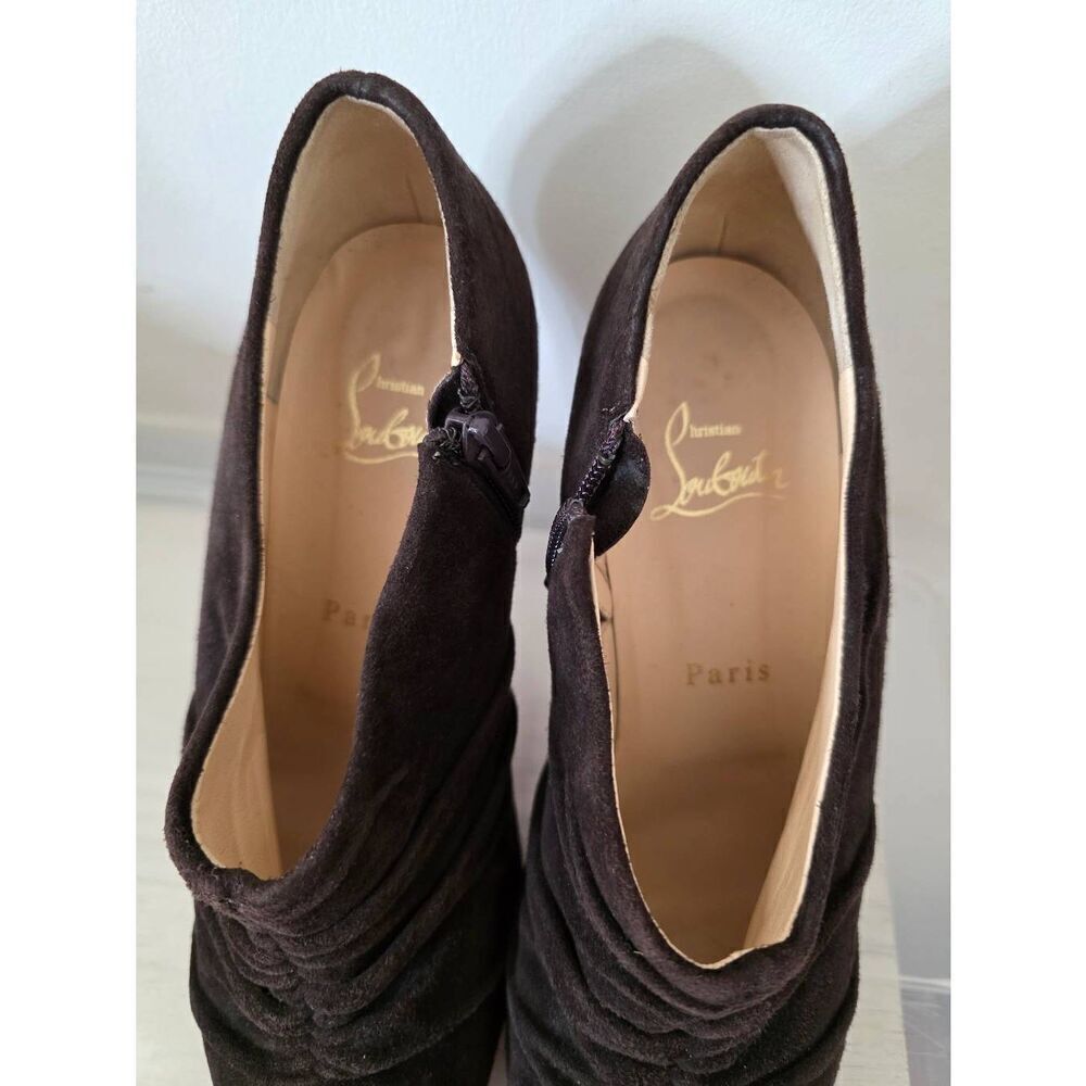 Christian Louboutin Black Suede Trepoli Peeptoe Platform Booties 39.5 (US 9.5) - Picture 3 of 14